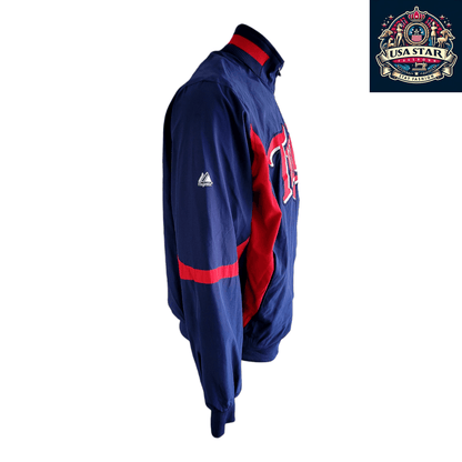Men's Large Minnesota Twins Jacket, Authentic MLB Therma Base, Navy/Red, Zipper Pockets, Team Logo - USASTARFASHION