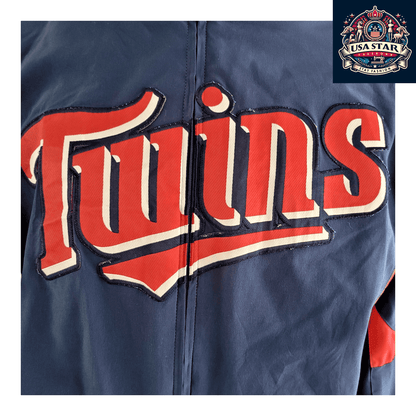 Men's Large Minnesota Twins Jacket, Authentic MLB Therma Base, Navy/Red, Zipper Pockets, Team Logo - USASTARFASHION