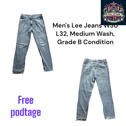 Men's Lee Jeans W30 L32, Medium Wash, Grade B Quality, Classic Fit for Everyday Style - USASTARFASHION
