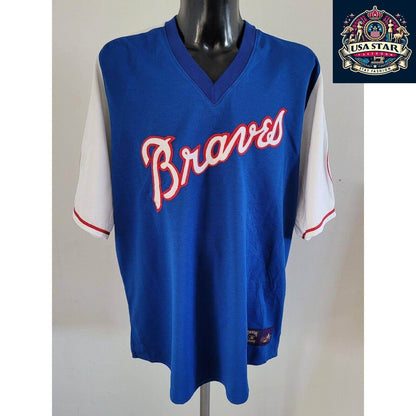 Men's Vintage Braves Jersey - 90s MLB Atlanta Braves Sewn 2 Mesh Baseball Jersey 2XL - USASTARFASHION