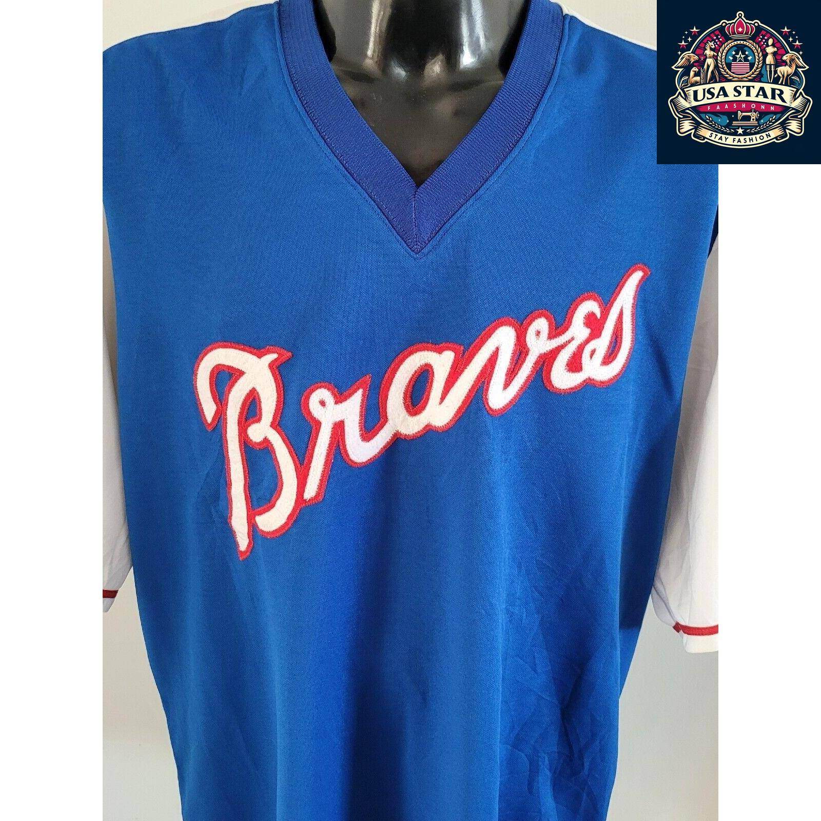 Men's Vintage Braves Jersey - 90s MLB Atlanta Braves Sewn 2 Mesh Baseball Jersey 2XL - USASTARFASHION