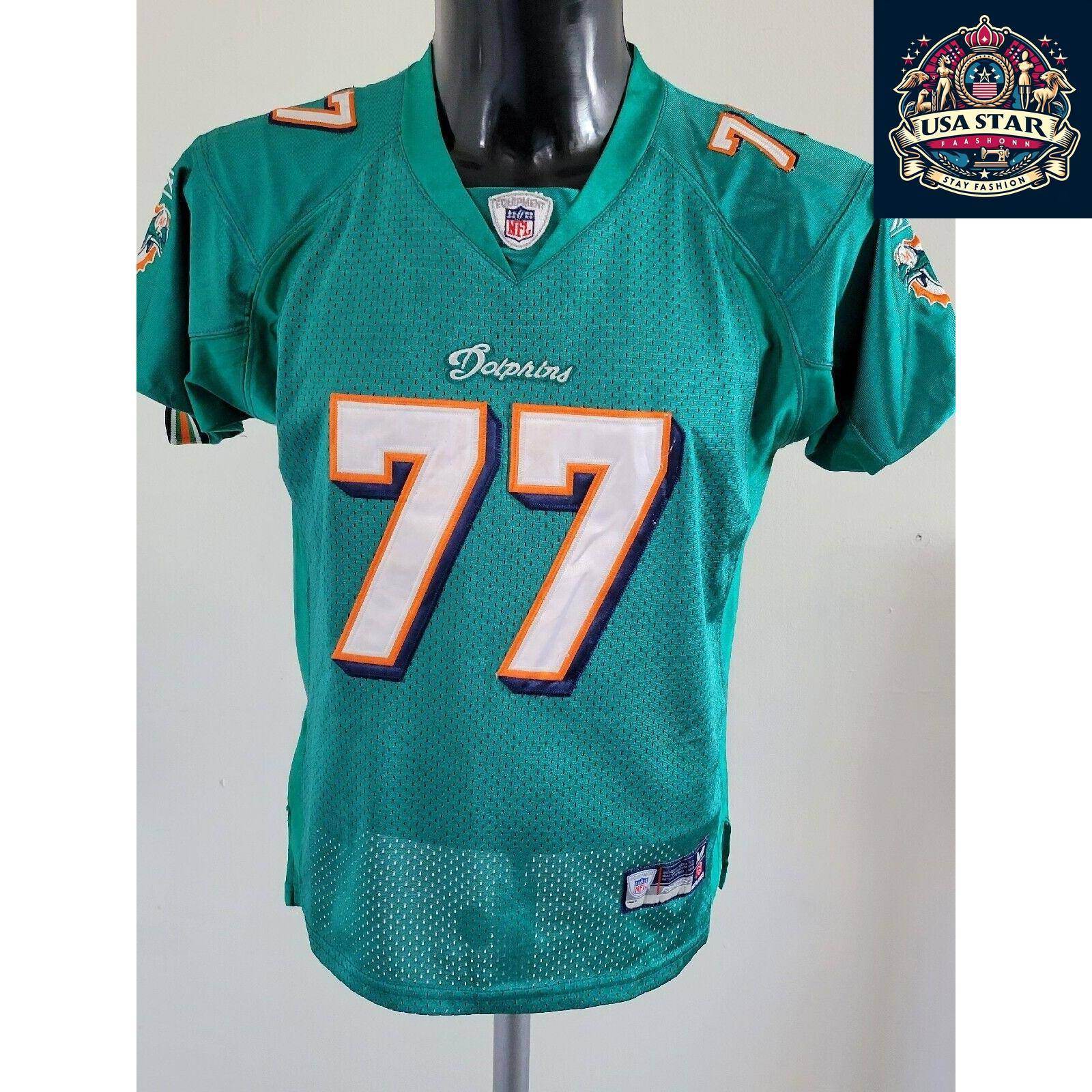Miami Dolphins Youth Jersey Jake Long 77 Reebok Size M (12 - 14) - Vintage Style, Minor Wear - USASTARFASHION