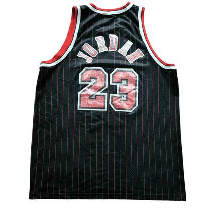 Michael Jordan Chicago Bulls 23 Jersey Nike XXL Length +2 Black Red Pinstripe Vintage NBA - USASTARFASHION