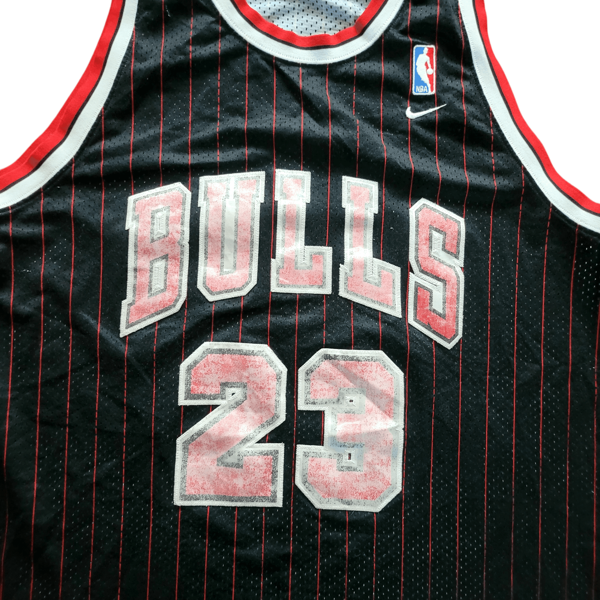 Michael Jordan Chicago Bulls 23 Jersey Nike XXL Length +2 Black Red Pinstripe Vintage NBA - USASTARFASHION