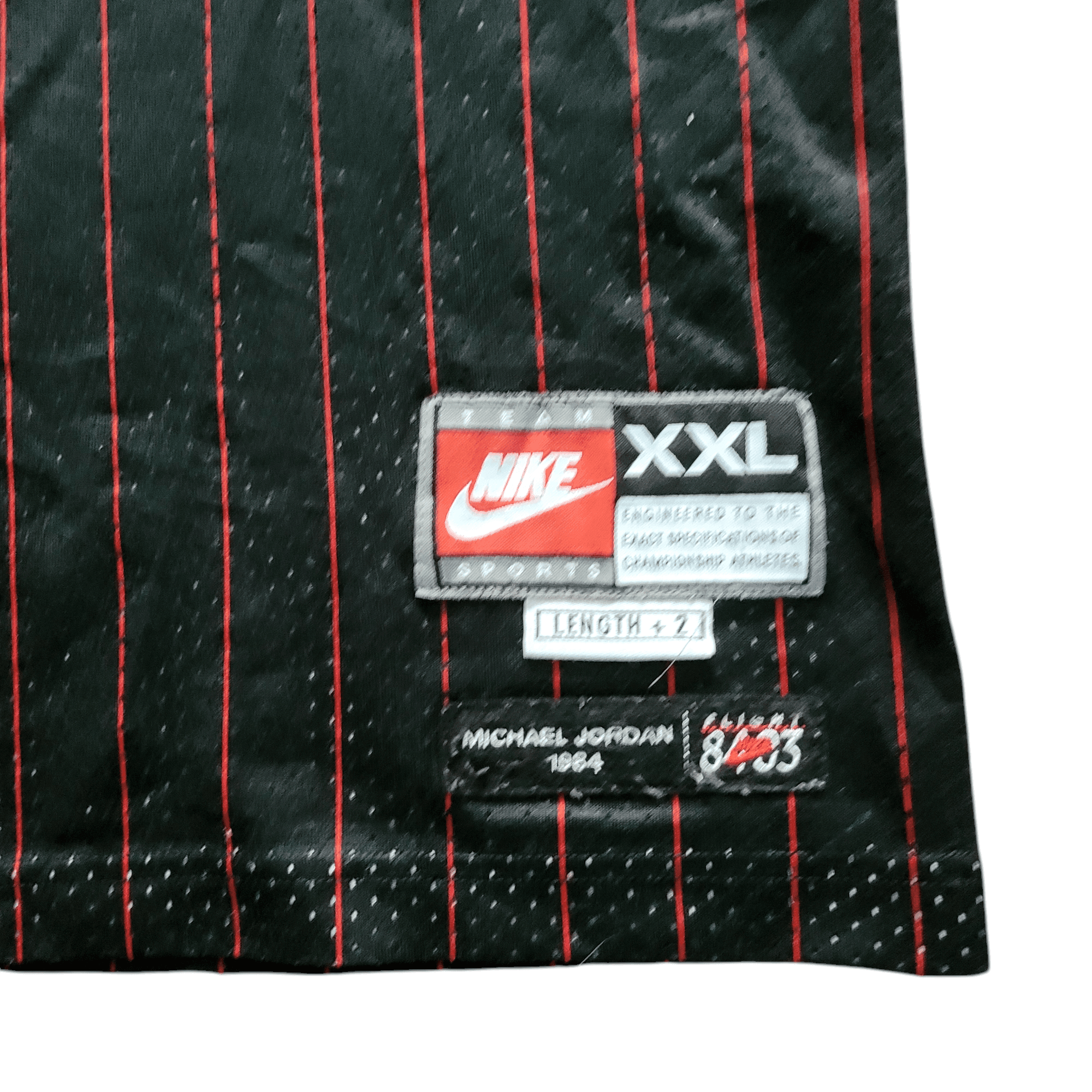 Michael Jordan Chicago Bulls 23 Jersey Nike XXL Length +2 Black Red Pinstripe Vintage NBA - USASTARFASHION