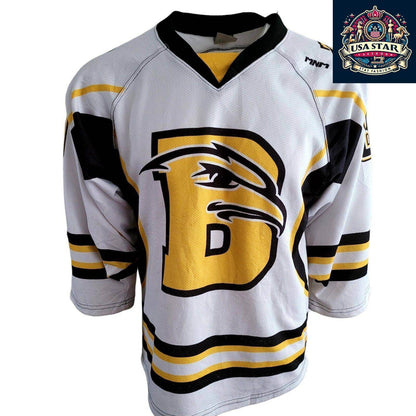 MNM Hockey Club Goalie Jersey S - 100% Polyester, Eagle Head Design, White with Black & Yellow Accents - USASTARFASHION