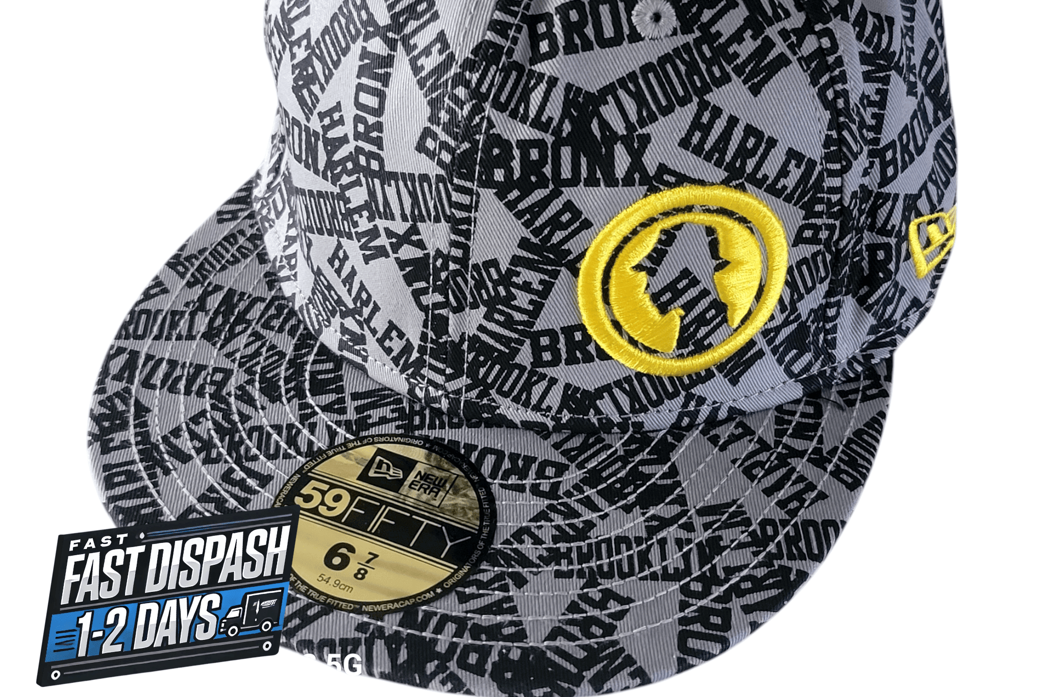 New Era Fitted Cap 59FIFTY Projekts NYC Gray Graphic Pattern Size 6 7/8 Cotton - USASTARFASHION