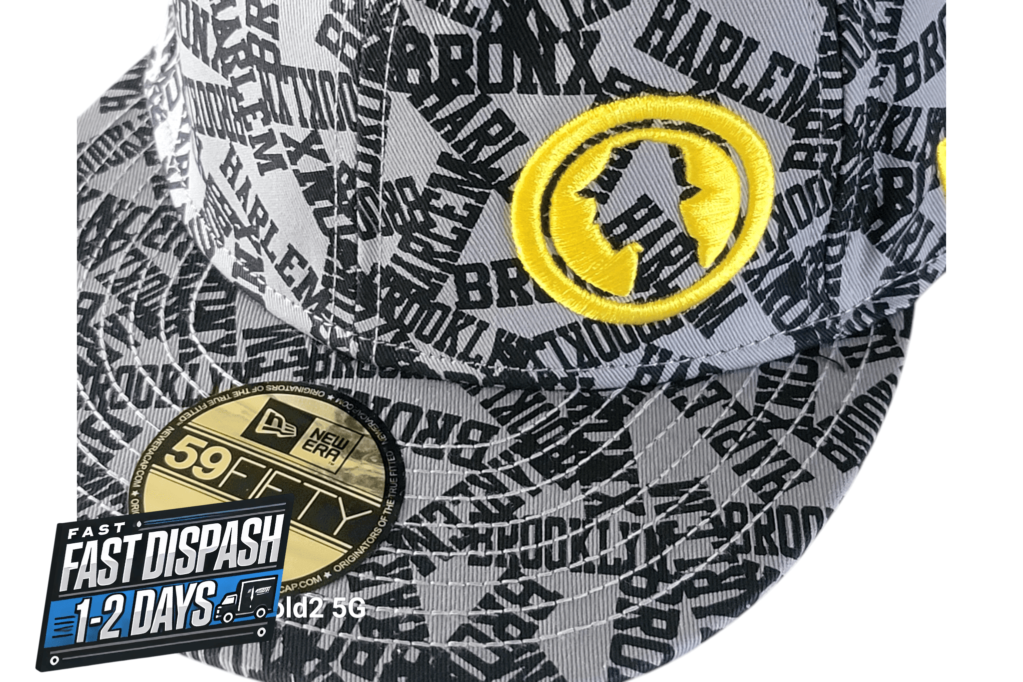 New Era Fitted Cap 59FIFTY Projekts NYC Gray Graphic Pattern Size 6 7/8 Cotton - USASTARFASHION
