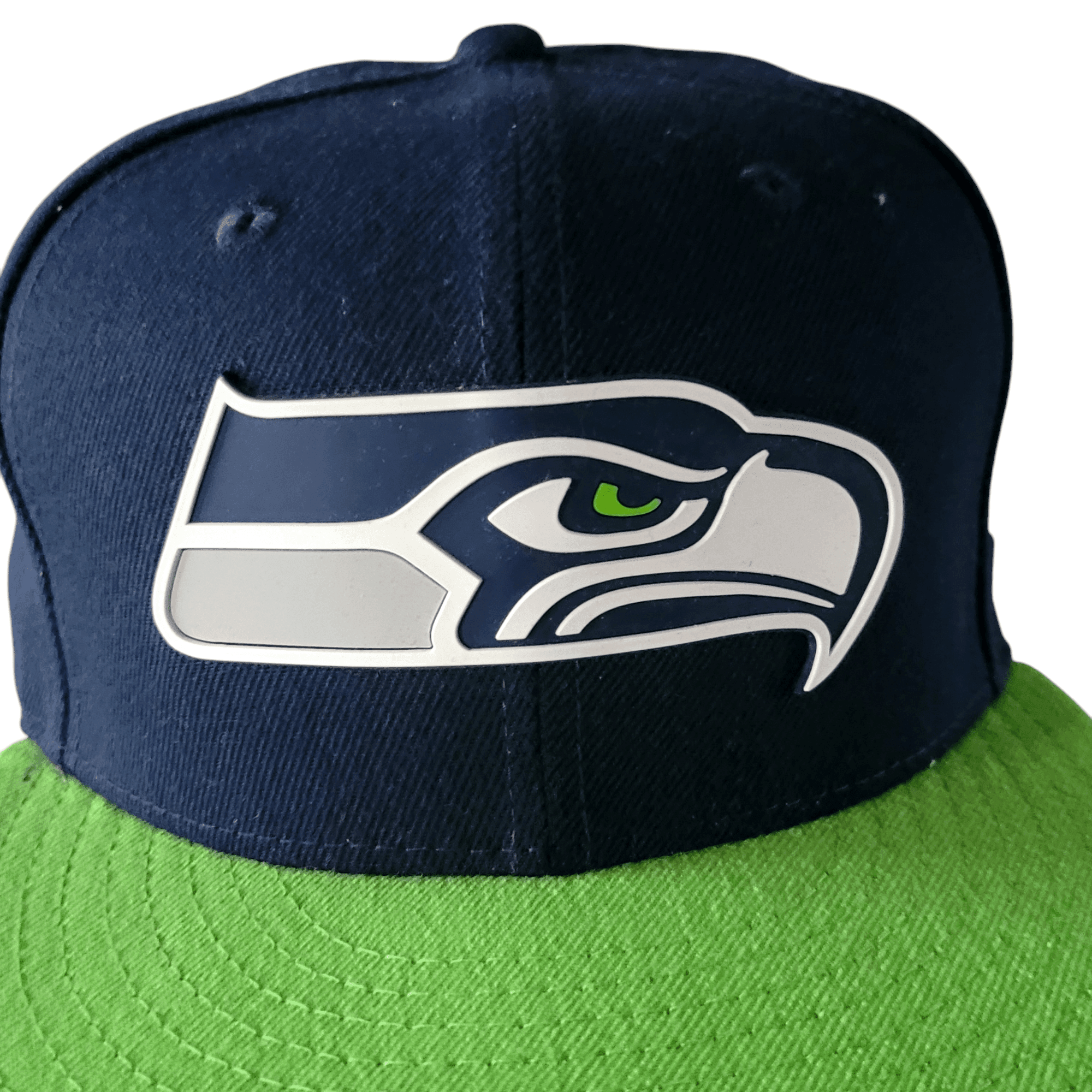 New Era Seattle Seahawks Fitted Hat 59FIFTY - Navy Blue/Neon Green, Size 7 3/8, Great Condition - USASTARFASHION