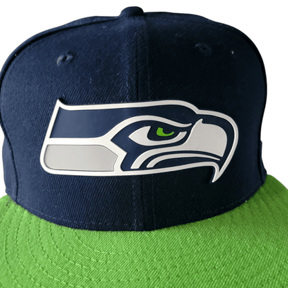 New Era Seattle Seahawks Fitted Hat 59FIFTY - Navy Blue/Neon Green, Size 7 3/8, Great Condition - USASTARFASHION