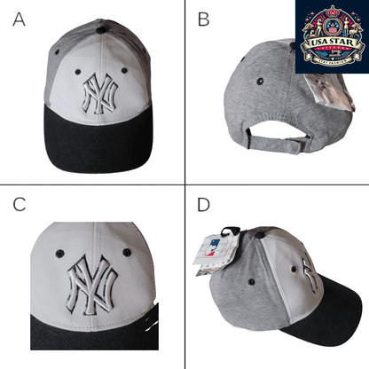 New York Yankees Baseball Cap Adjustable Snapback in Gray, White & Black - 100% Cotton - USASTARFASHION