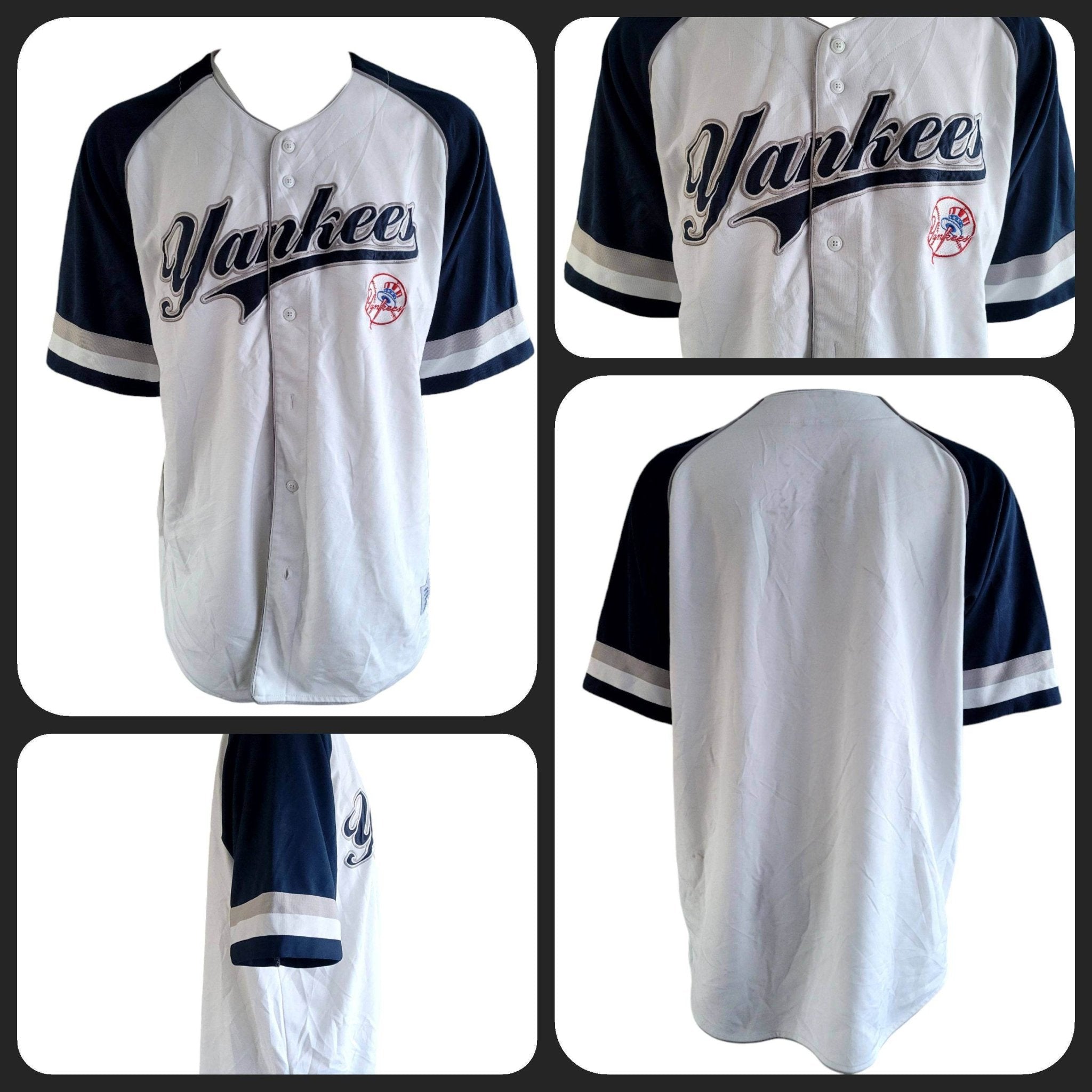 New York Yankees Jersey 2XL – White Body, Navy Sleeves, Embroidered Logo, Stitched Design - USASTARFASHION