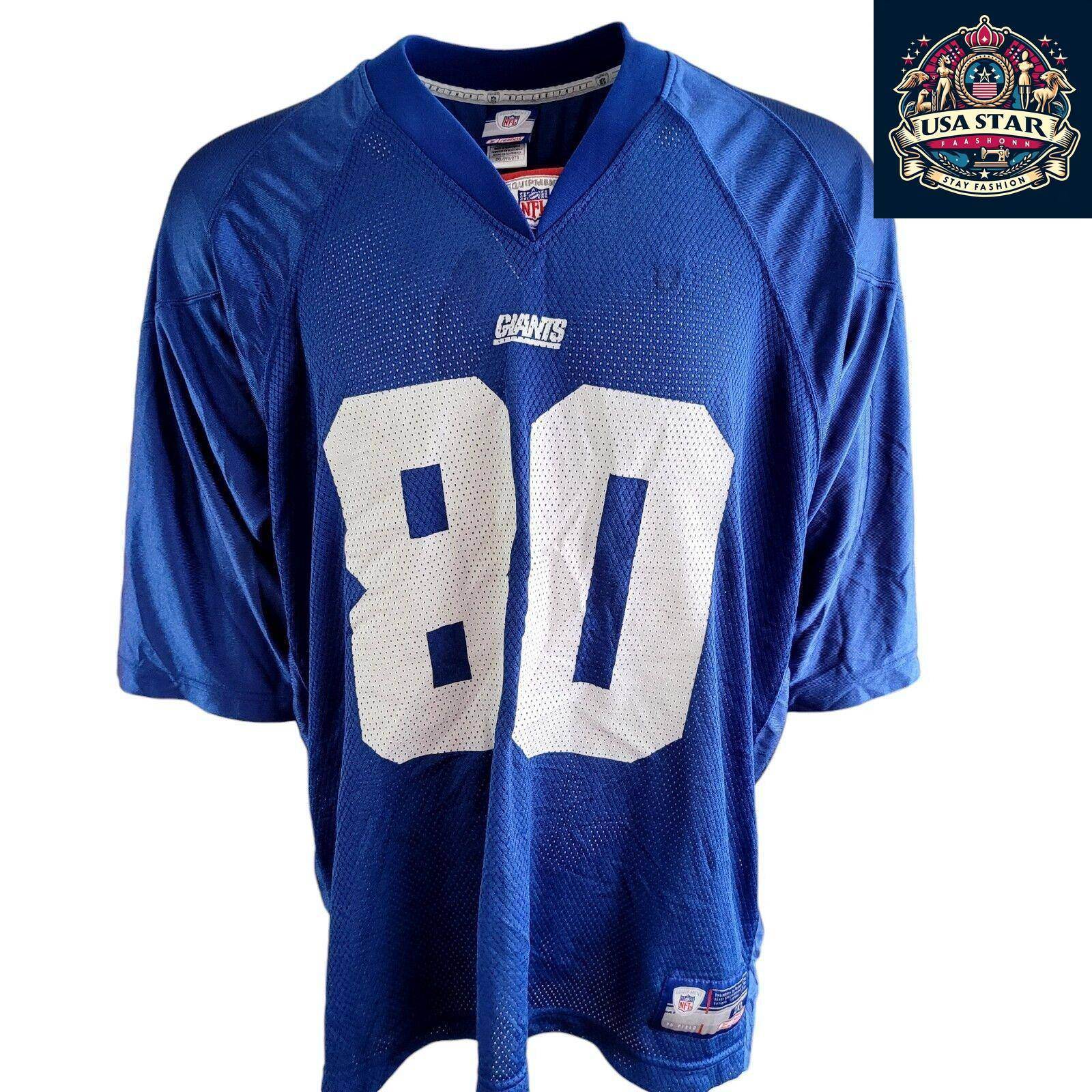 NFL New York Giants Reebok Jeremy Shockey 80 Jersey 2XL - Vintage Retro Blue with White Accents - USASTARFASHION