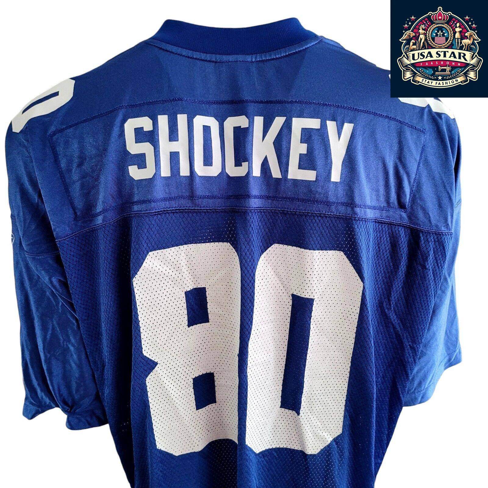 NFL New York Giants Reebok Jeremy Shockey 80 Jersey 2XL - Vintage Retro Blue with White Accents - USASTARFASHION