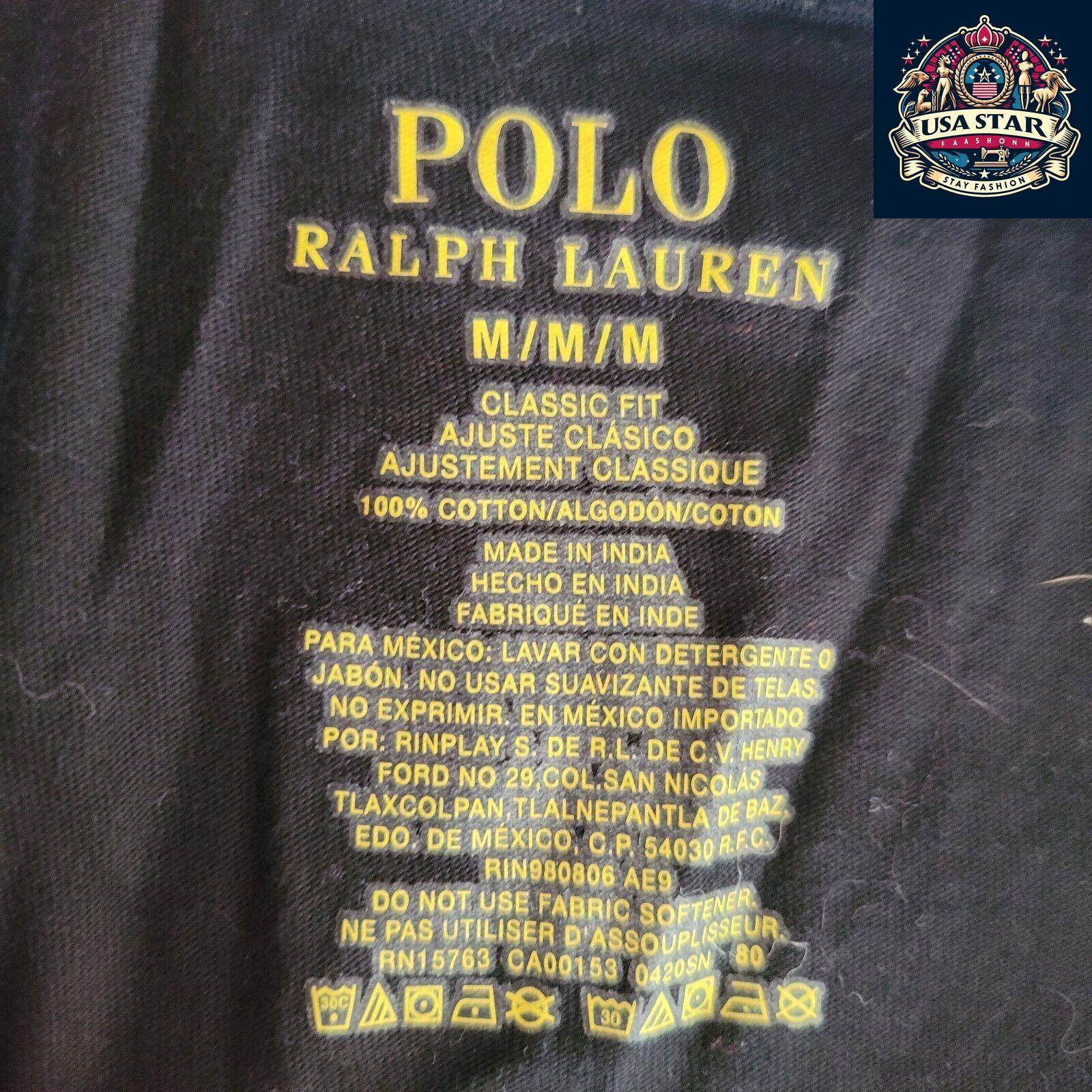 Polo Ralph Lauren Black V - Neck T-Shirt M - 100% Cotton, Iconic Logo, Comfortable Fit - USASTARFASHION