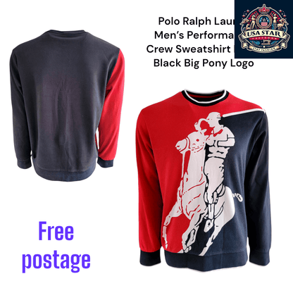 Polo Ralph Lauren Sweatshirt Men's Performance Crew in Red/Black with Big Pony Logo, Moisture - Wicking - USASTARFASHION