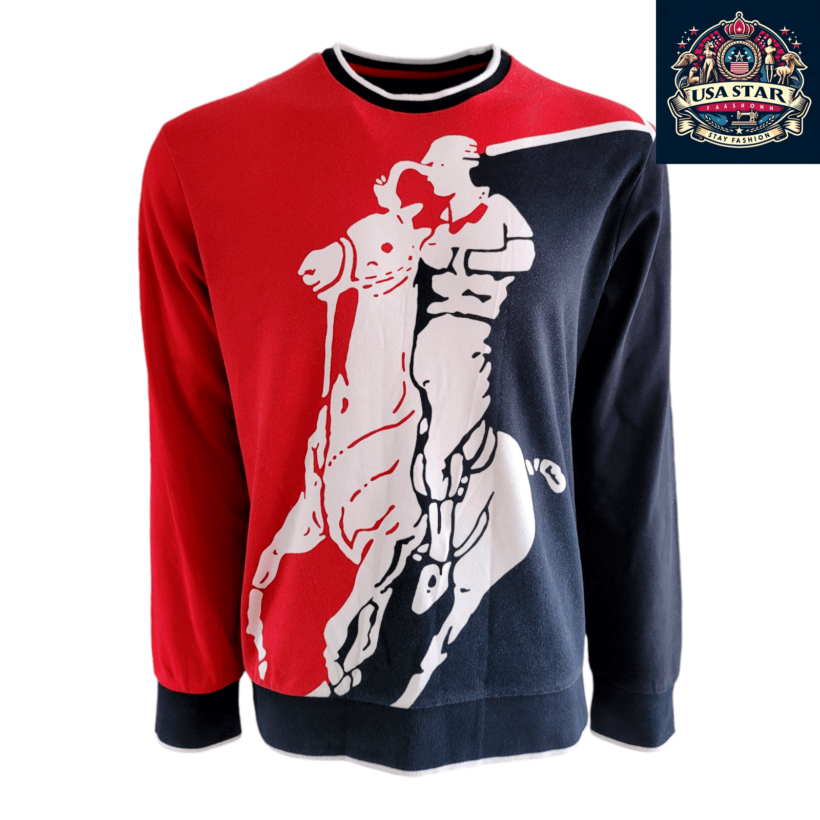 Polo Ralph Lauren Sweatshirt Men's Performance Crew in Red/Black with Big Pony Logo, Moisture - Wicking - USASTARFASHION