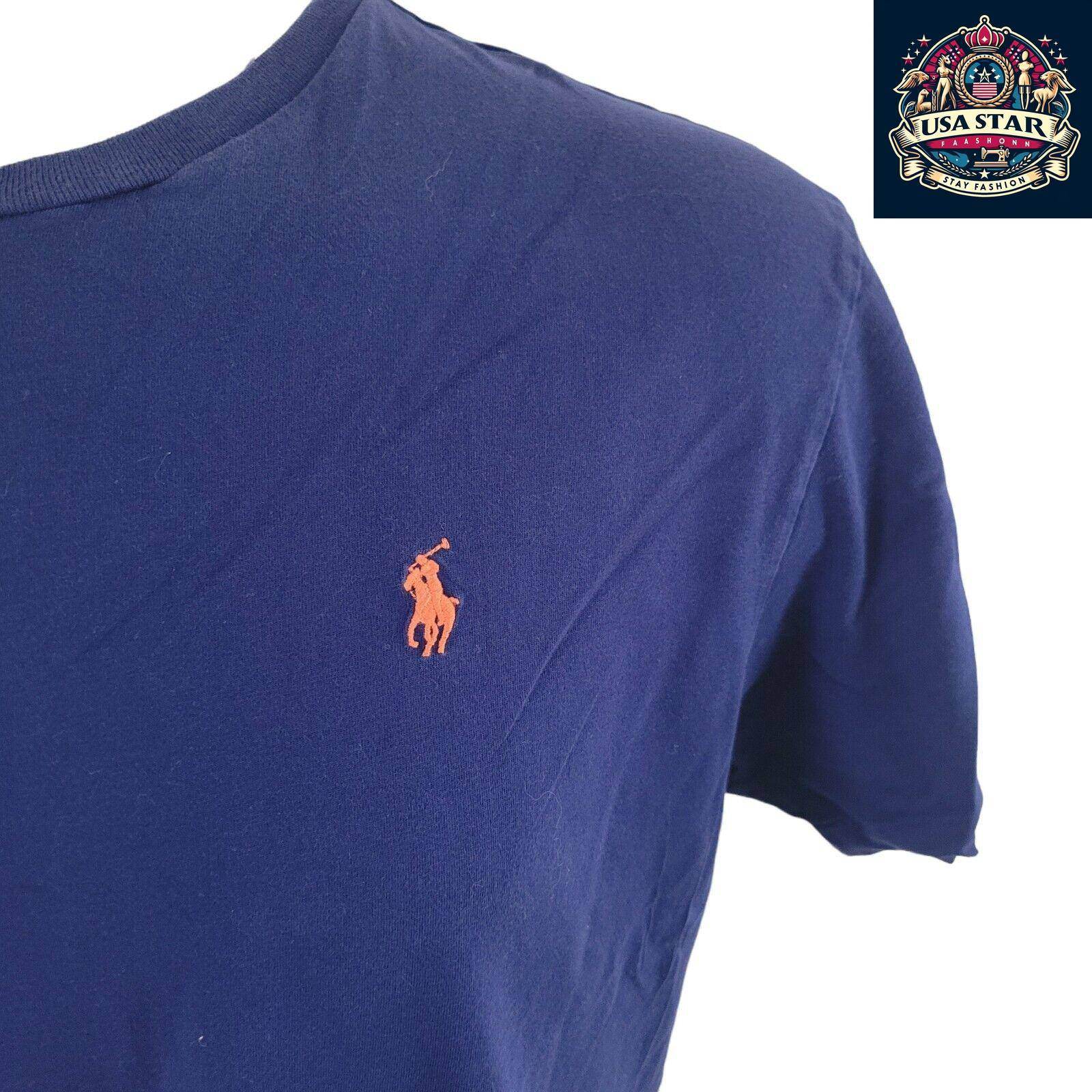 Polo Ralph Lauren T-Shirt L Navy Blue Cotton, Iconic Logo, Vintage Condition, Crew Neck Style - USASTARFASHION
