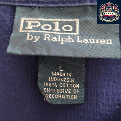 Polo Ralph Lauren T-Shirt L Navy Blue Cotton, Iconic Logo, Vintage Condition, Crew Neck Style - USASTARFASHION