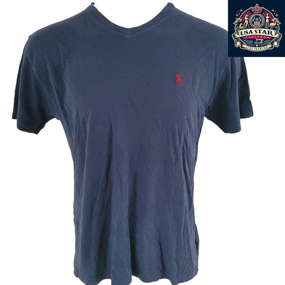 Polo RL Ralph Lauren Men's Navy 100% Cotton V-Neck T-Shirt, Classic Fit, Stylish Casual Wear - USASTARFASHION