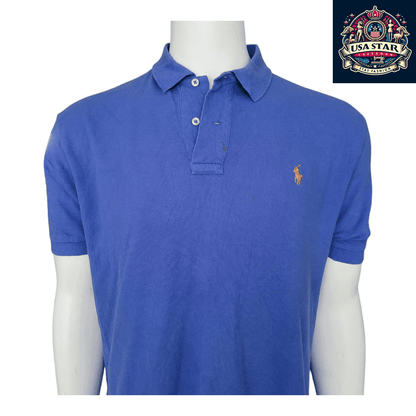 Ralph Lauren Men's Blue Polo Shirt Classic Fit Size L Short Sleeve 100% Cotton Casual Wear - USASTARFASHION