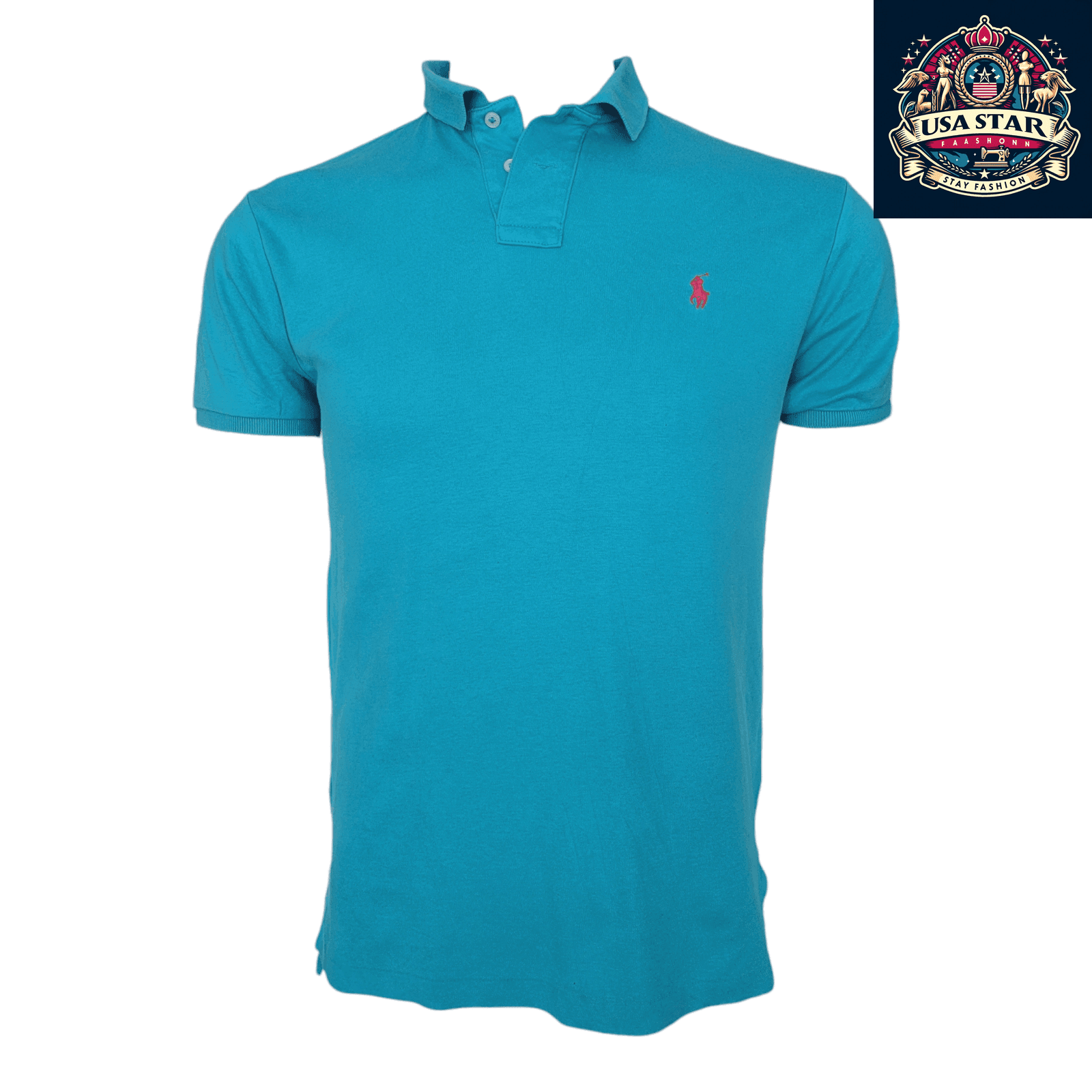 Ralph Lauren Men's Custom Fit Polo Shirt Turquoise Size M 100% Cotton Short Sleeve - USASTARFASHION
