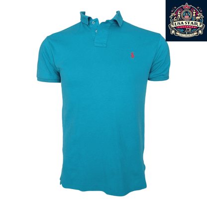 Ralph Lauren Men's Custom Fit Polo Shirt Turquoise Size M 100% Cotton Short Sleeve - USASTARFASHION