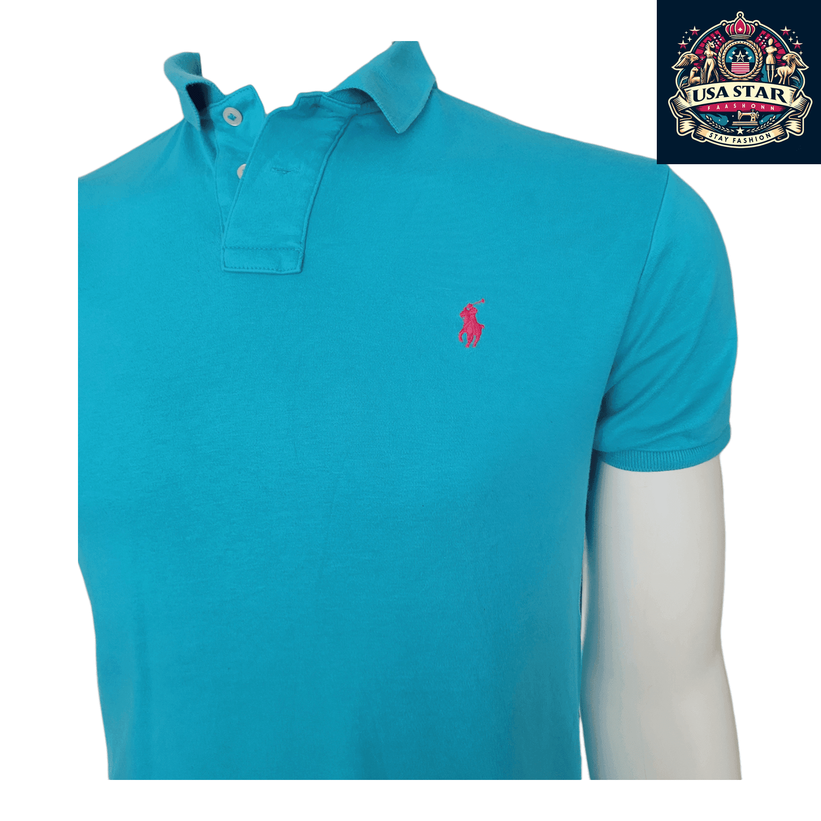 Ralph Lauren Men's Custom Fit Polo Shirt Turquoise Size M 100% Cotton Short Sleeve - USASTARFASHION