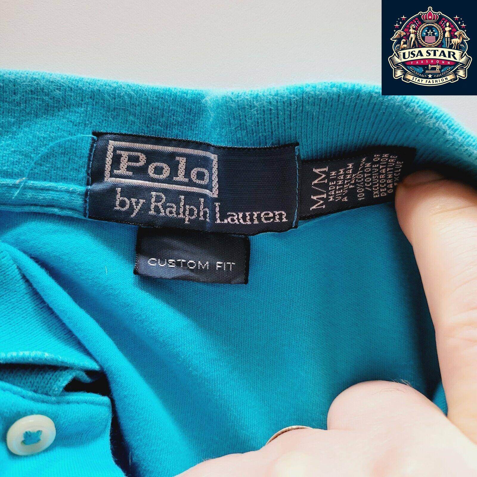 Ralph Lauren Men's Custom Fit Polo Shirt Turquoise Size M 100% Cotton Short Sleeve - USASTARFASHION