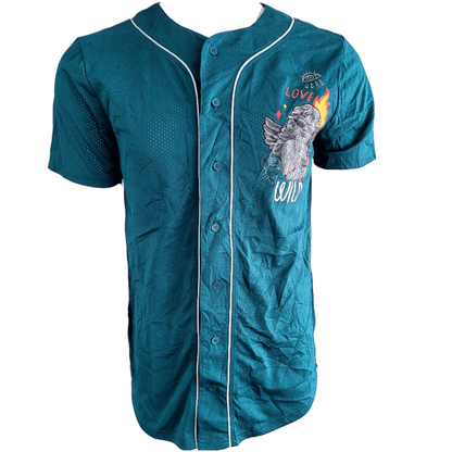 Rue21 Teal Button - Up Jersey - "Love Wild" Graphic Design | Medium Size Jersey for Trendy Style - USASTARFASHION