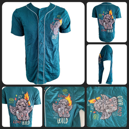 Rue21 Teal Button - Up Jersey - "Love Wild" Graphic Design | Medium Size Jersey for Trendy Style - USASTARFASHION