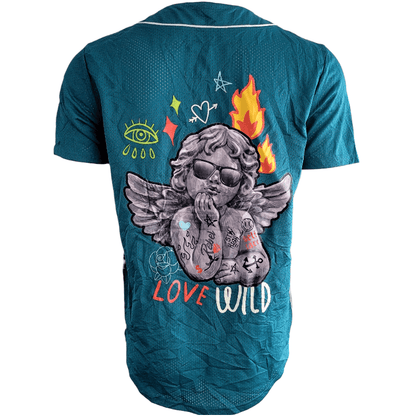 Rue21 Teal Button - Up Jersey - "Love Wild" Graphic Design | Medium Size Jersey for Trendy Style - USASTARFASHION