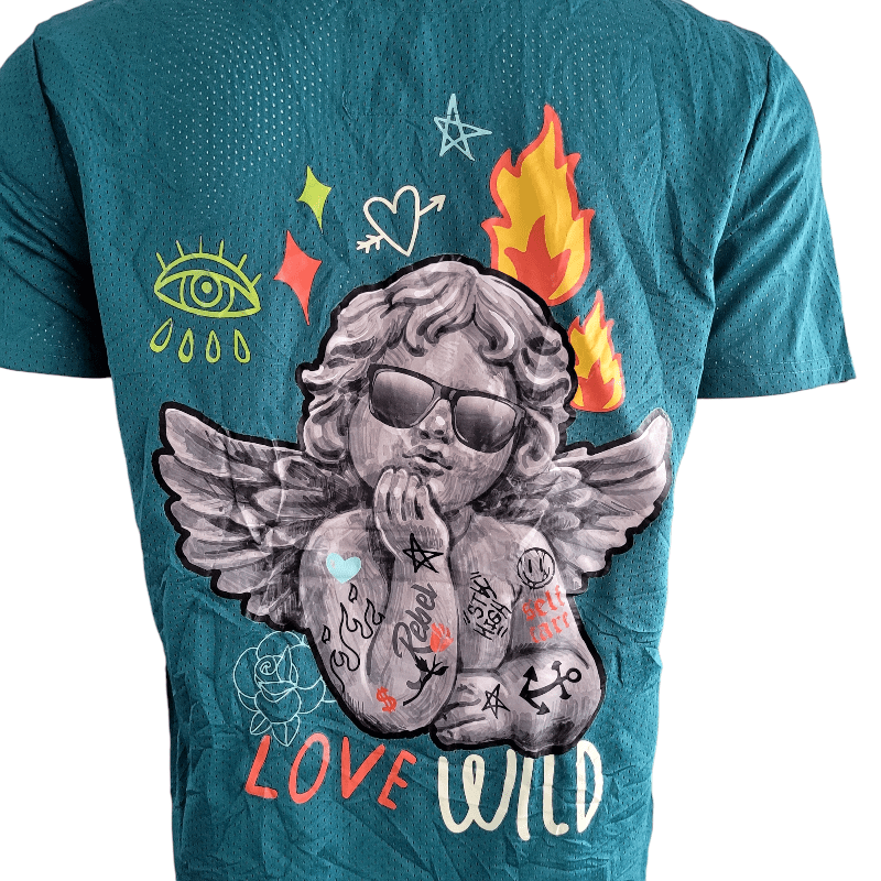 Rue21 Teal Button - Up Jersey - "Love Wild" Graphic Design | Medium Size Jersey for Trendy Style - USASTARFASHION