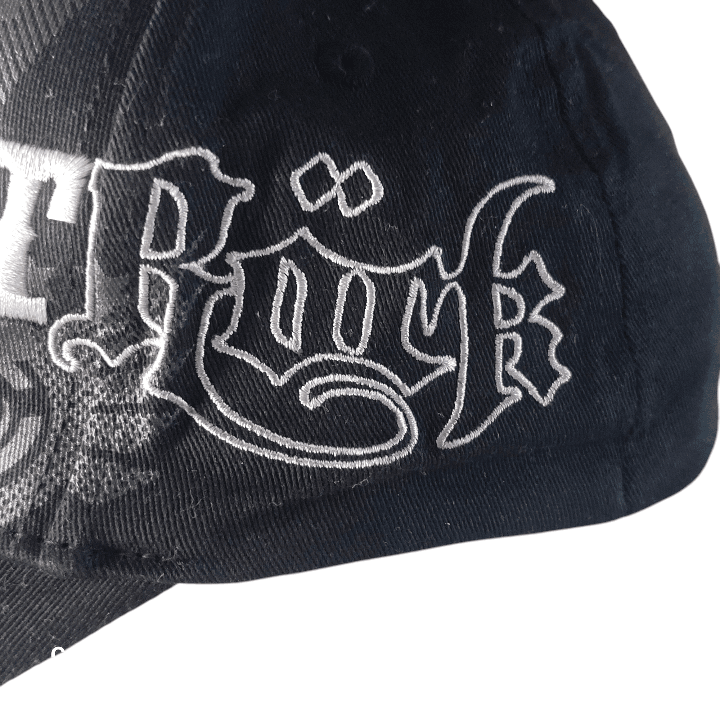Saltrock Snapback Cap - Black Elastic - Fit With Embroidered Gothic Script Logo, One Size Fits Most - USASTARFASHION