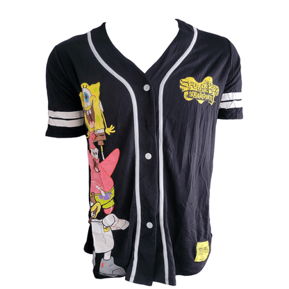 SpongeBob SquarePants Jersey Shirt Large Black with Fun Graphics Featuring SpongeBob and Patrick - USASTARFASHION