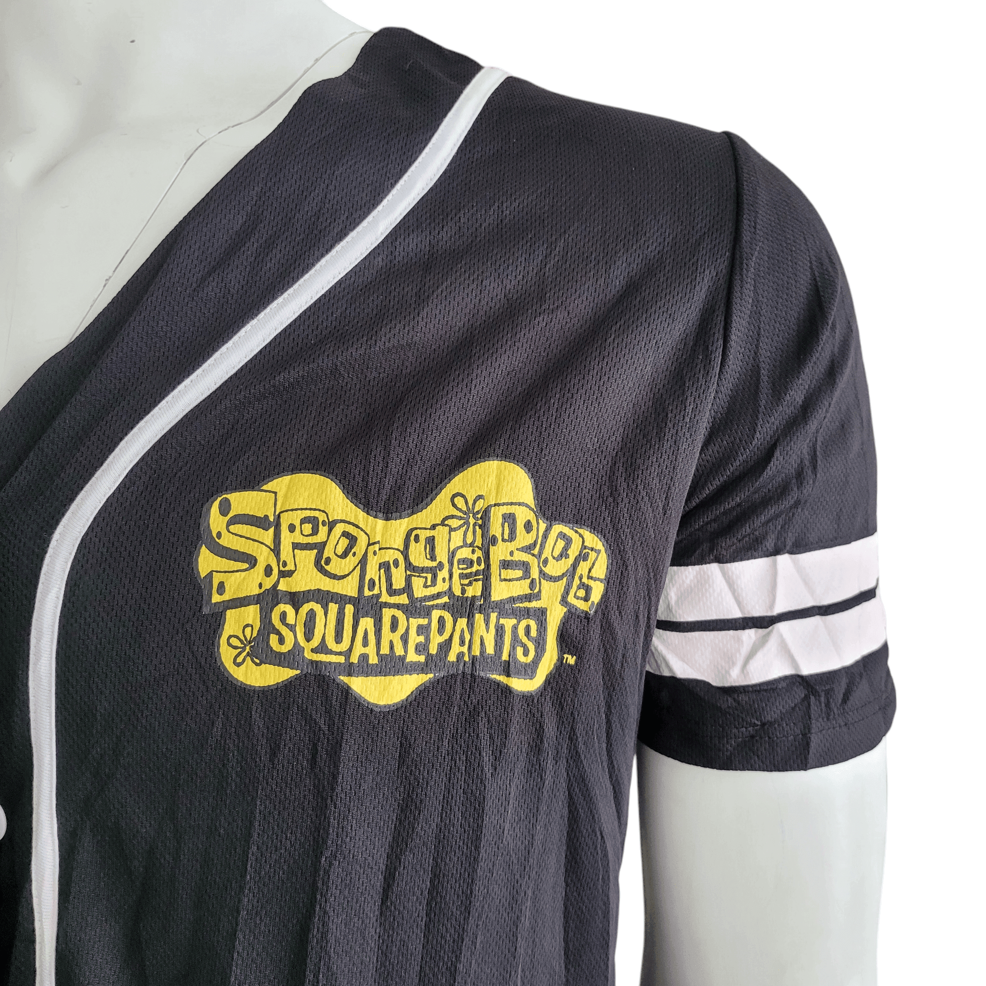 SpongeBob SquarePants Jersey Shirt Large Black with Fun Graphics Featuring SpongeBob and Patrick - USASTARFASHION