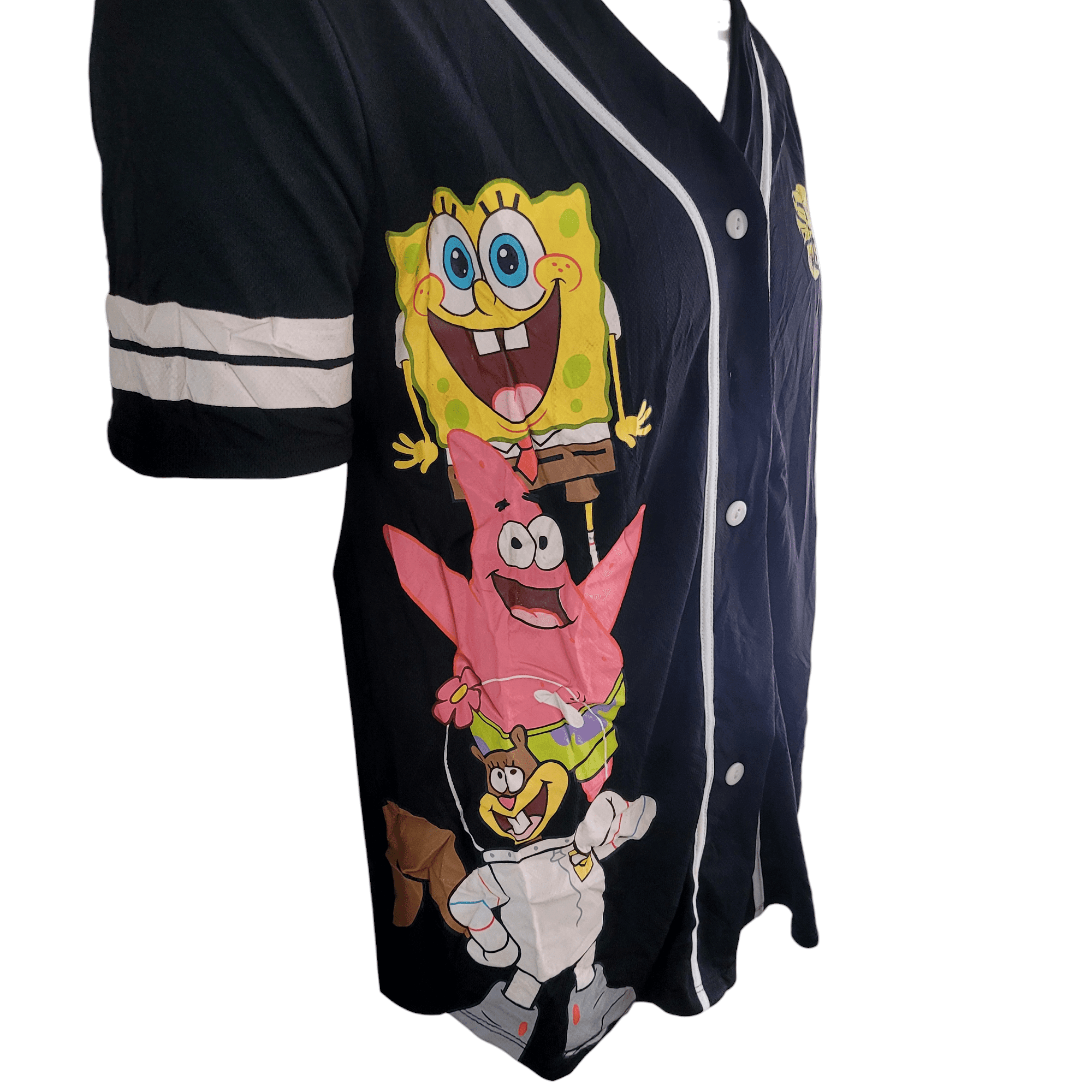SpongeBob SquarePants Jersey Shirt Large Black with Fun Graphics Featuring SpongeBob and Patrick - USASTARFASHION