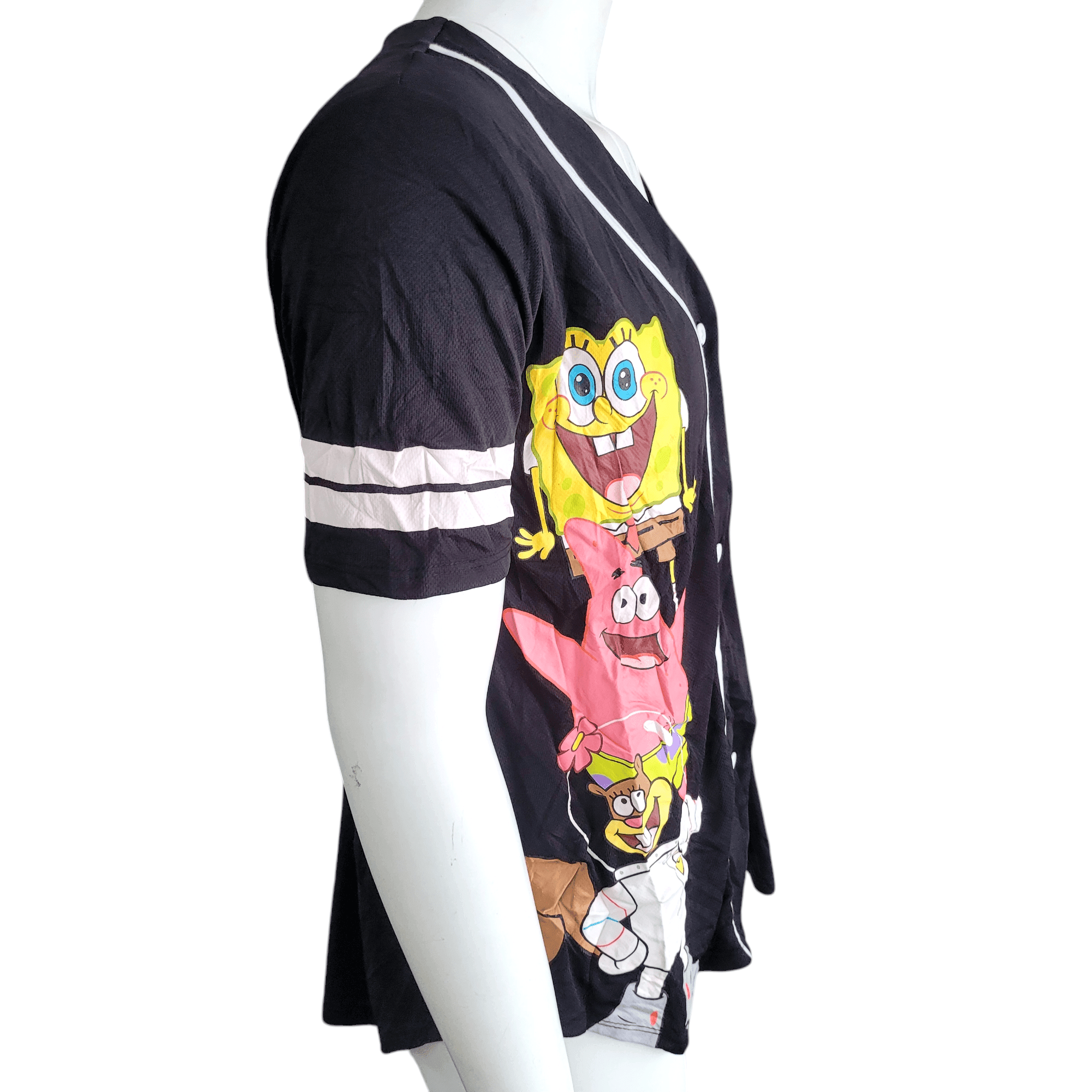 SpongeBob SquarePants Jersey Shirt Large Black with Fun Graphics Featuring SpongeBob and Patrick - USASTARFASHION