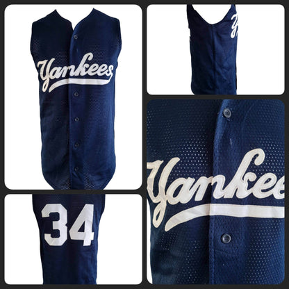 Teamwork Yankees Sleeveless Jersey - Navy Blue, Printed Design, Size Medium, Grade A Condition - USASTARFASHION