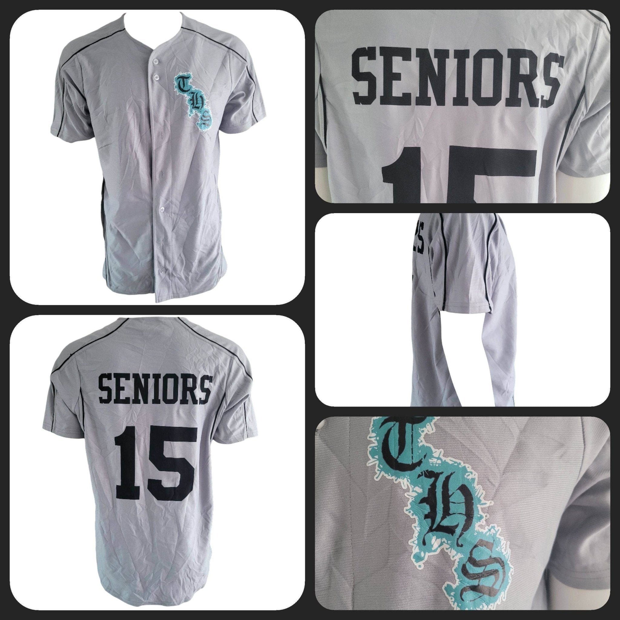 THS Seniors Baseball Jersey by A4 | Custom Gray Button - Up | Grade A Condition | Size M - USASTARFASHION