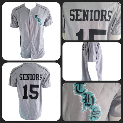 THS Seniors Baseball Jersey by A4 | Custom Gray Button - Up | Grade A Condition | Size M - USASTARFASHION