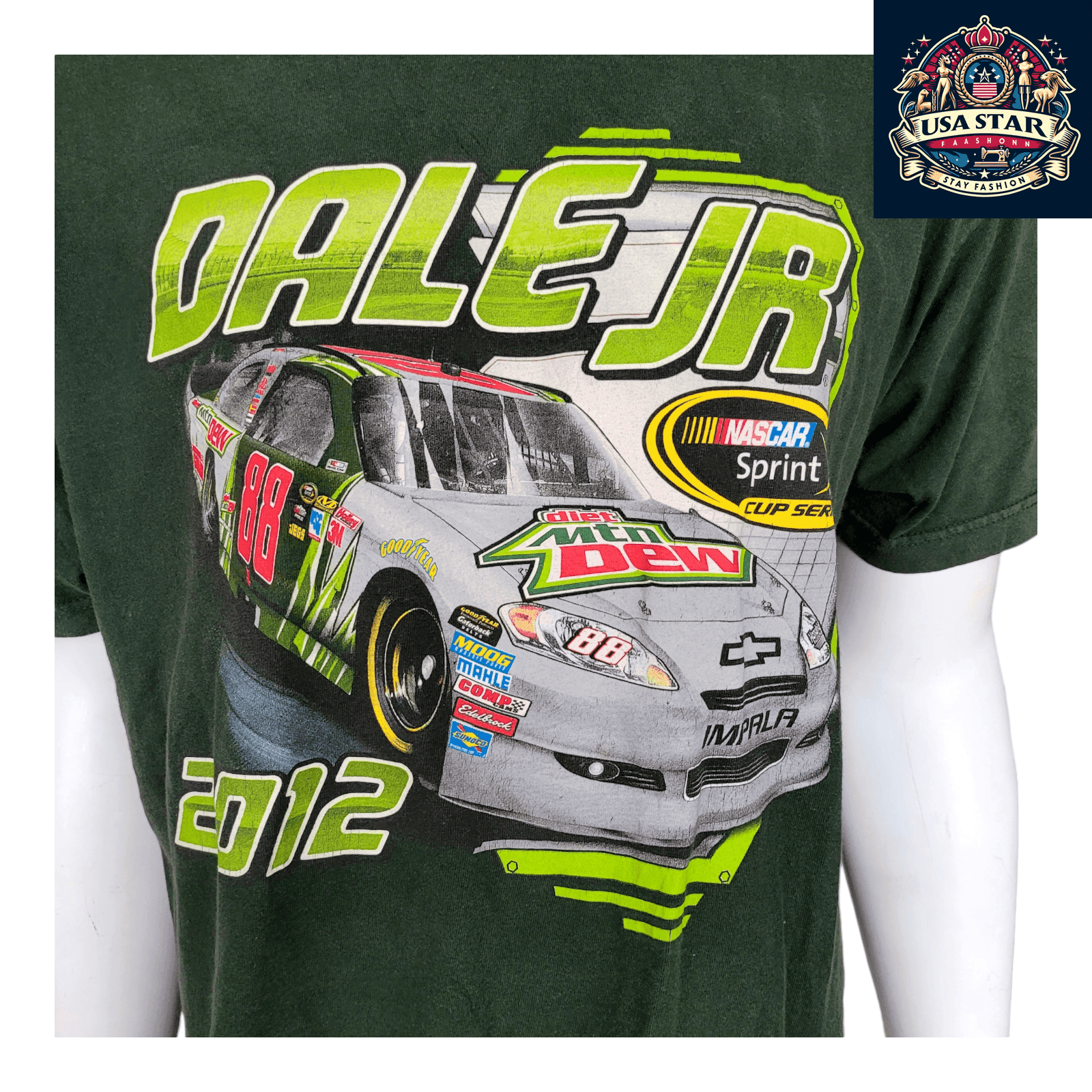 Vintage 2012 Dale Earnhardt Jr. 88 Diet Mountain Dew NASCAR Sprint Cup T-Shirt for Fans - USASTARFASHION