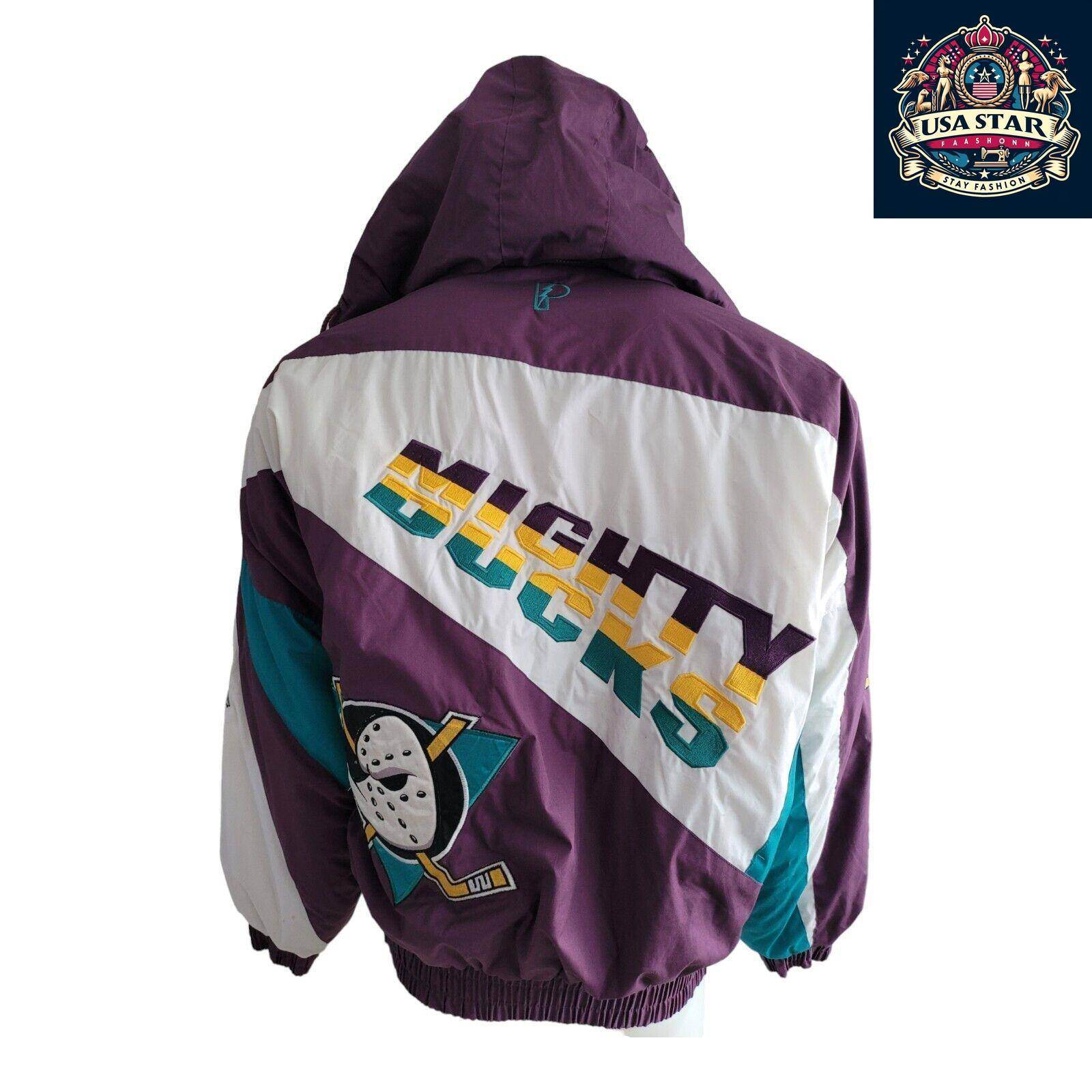 Vintage 90s Anaheim Mighty Ducks Pro Player Puffer Jacket Insulated Sz XL - USASTARFASHION