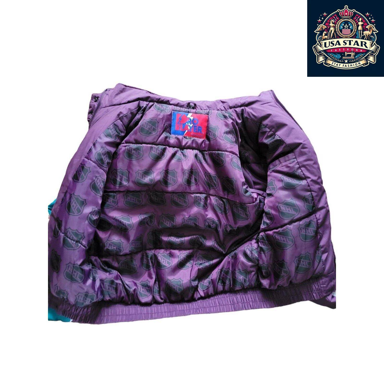 Vintage 90s Anaheim Mighty Ducks Pro Player Puffer Jacket Insulated Sz XL - USASTARFASHION