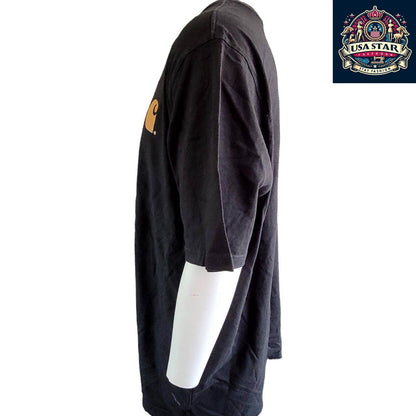 Vintage Carhartt Men's 2XL Charcoal Black Logo T-Shirt | Short Sleeve Cotton Tee - USASTARFASHION