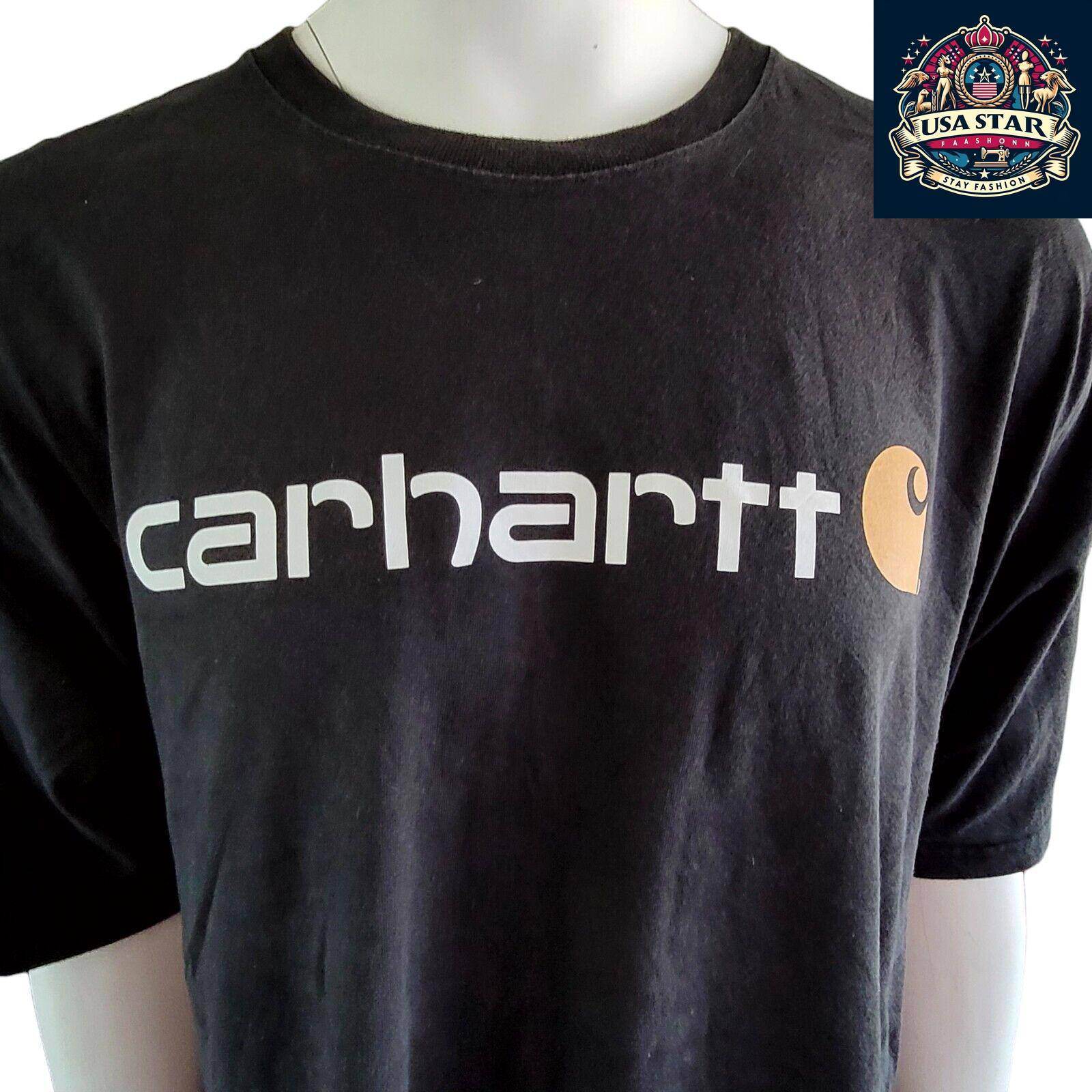 Vintage Carhartt Men's 2XL Charcoal Black Logo T-Shirt | Short Sleeve Cotton Tee - USASTARFASHION