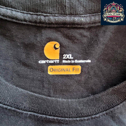 Vintage Carhartt Men's 2XL Charcoal Black Logo T-Shirt | Short Sleeve Cotton Tee - USASTARFASHION