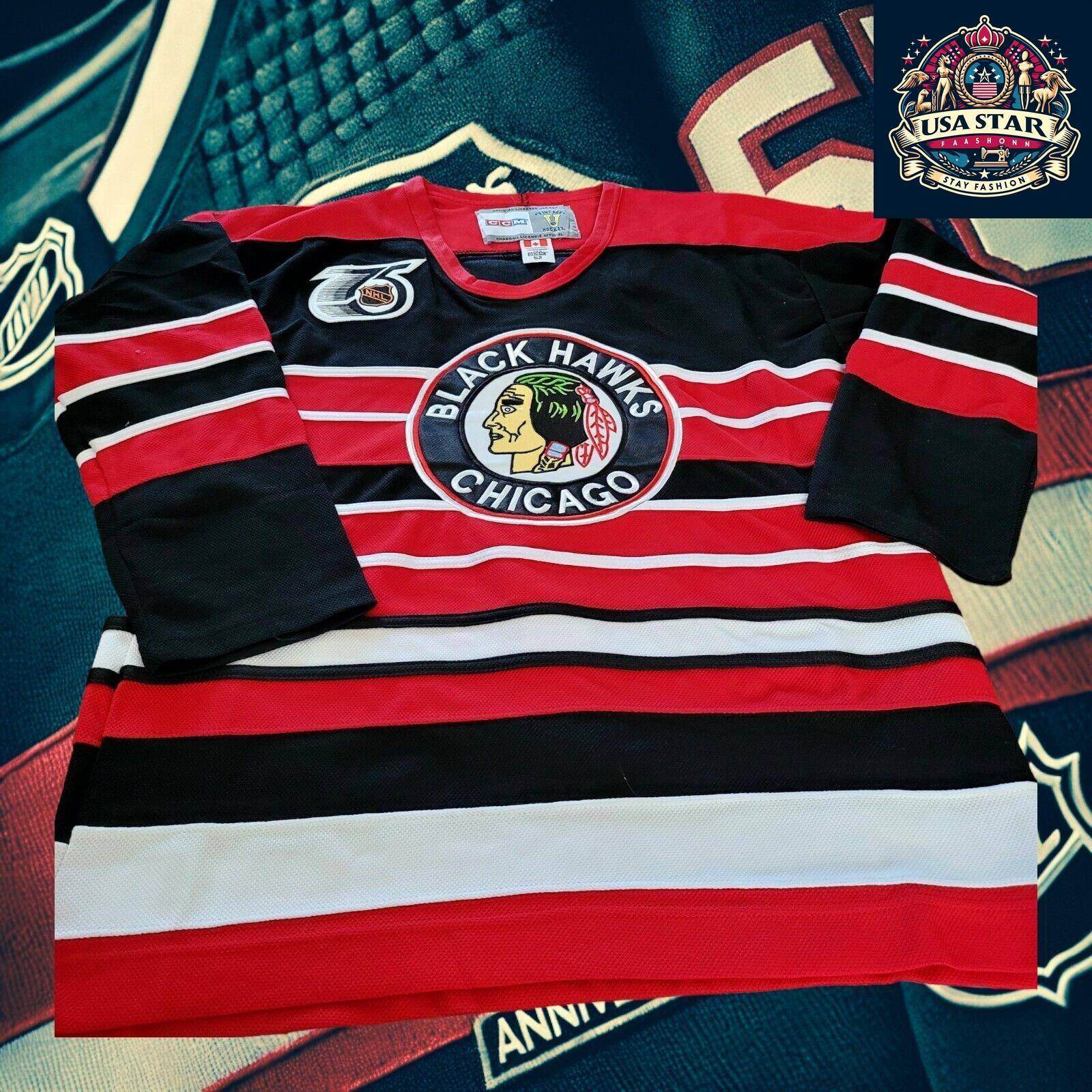 Vintage CCM Chicago Blackhawks Bill Mosienko 8 Hockey Jersey Size 52 - USASTARFASHION