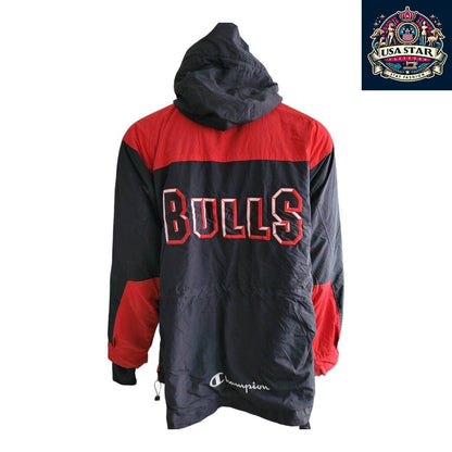 Vintage Champion Chicago Bulls Full - Zip Jacket Size L with Pockets and Embroidered Badges - USASTARFASHION