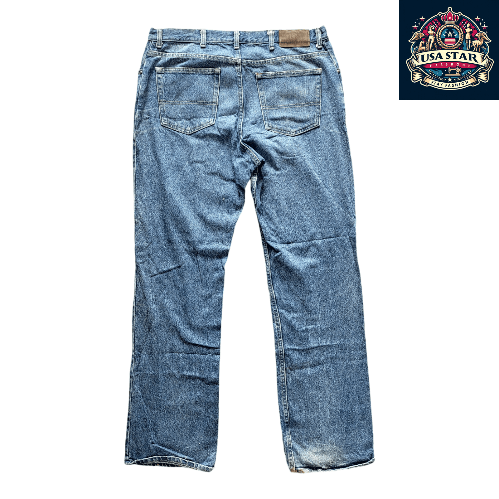 Vintage Lee Men's Jeans W38 X L34 - Straight - Leg Medium Blue Denim, 100% Cotton Comfort - USASTARFASHION